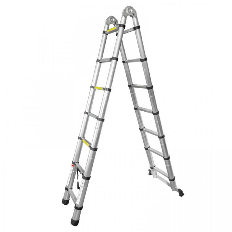Лестница-стремянка телескопическая алюм. бытовая 2.2+2.2м (7+7 ступ.)