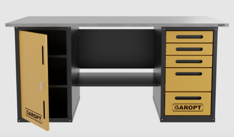 Верстак двухтумбовый дверь/5 ящиков, желтый 1800*700 Garopt, GT1800DY5.yell Верстак двухтумбовый дверь/5 ящиков, желтый 1800*700 Garopt, GT1800DY5.yell
