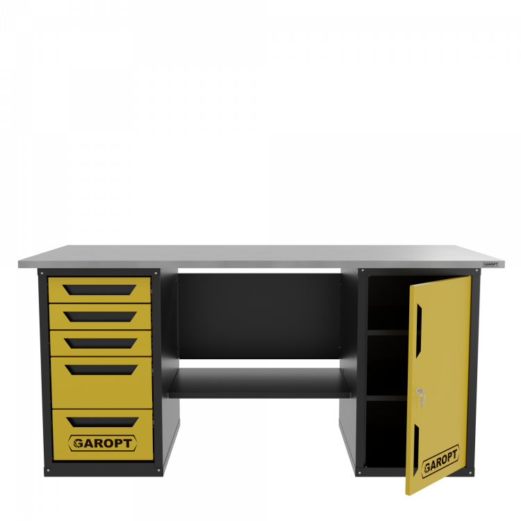 Верстак двухтумбовый дверь/5 ящиков, желтый 1800*700 Garopt, GT1800DY5.yell