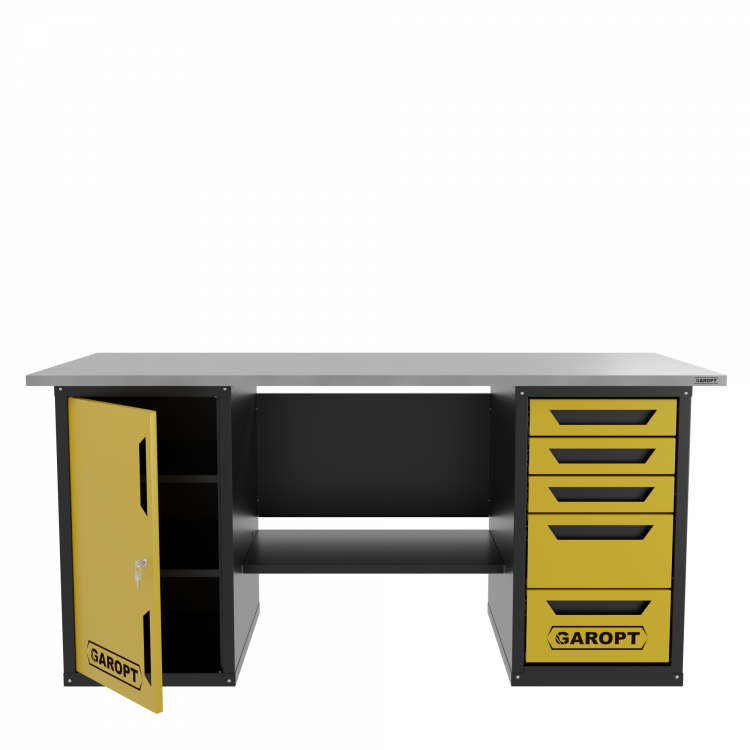 Верстак двухтумбовый дверь/5 ящиков, желтый 1800*700 Garopt, GT1800DY5.yell