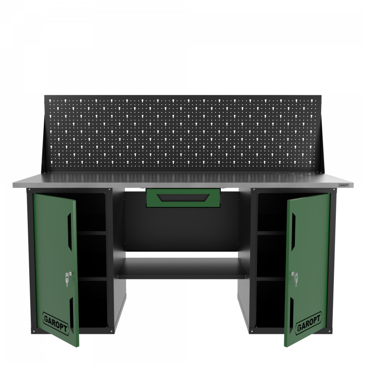 Верстак двухтумбовый с экраном и ящиком, зеленый 1800*700 Garopt, GT1800DDY1PP.green