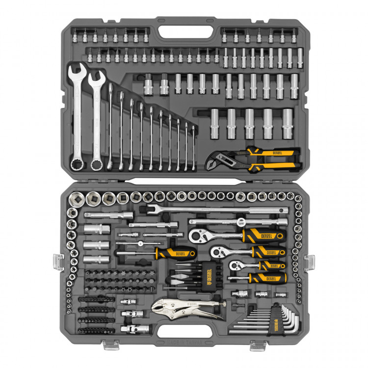 Набор инструментов, 1/2", 3/8", 1/4", CrV, S2, пластиковый кейс, 232 предмета// Denzel