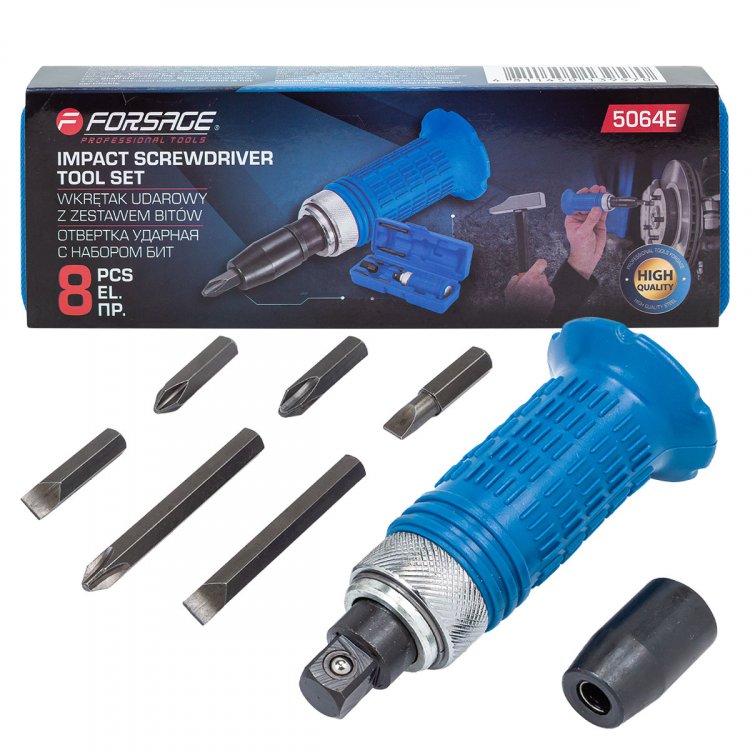 Отвертка ударная с набором бит, 8пр.