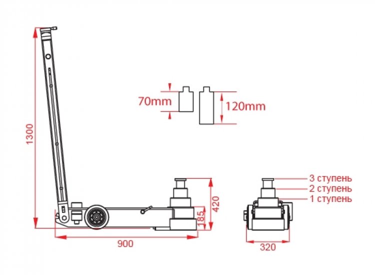 Домкрат пневмогидравлический ТУРЦИЯ г/п 70/40/20 т.