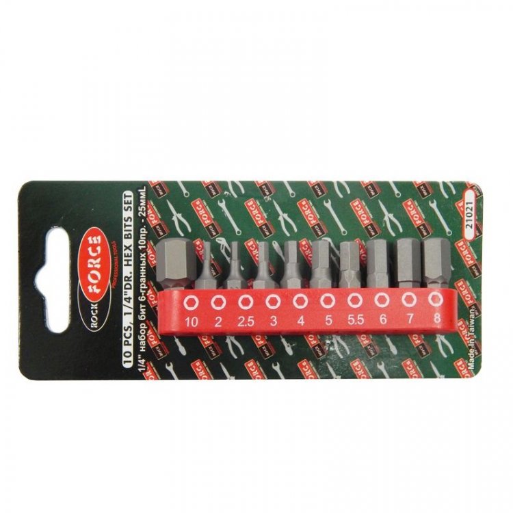 Набор бит HEX 10пр. 1/4" (Н2, 2.5, 3, 4, 5, 5.5, 6, 7, 8, 10 - 25мм),в блистере