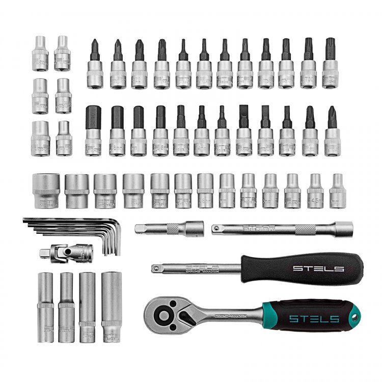 Набор инструментов 1/4", CrV, пластиковый кейс 57предм, Stels