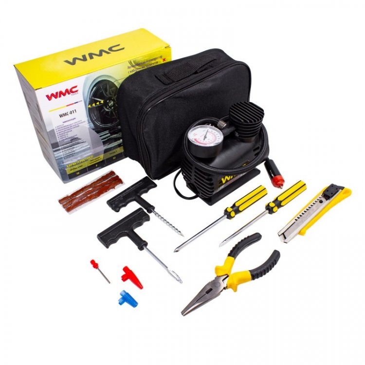 Компрессор автомобильный с набором инструментов для ремонта шин(12V,18л/мин,8А) Компрессор автомобильный с набором инструментов для ремонта шин(12V,18л/мин,8А)