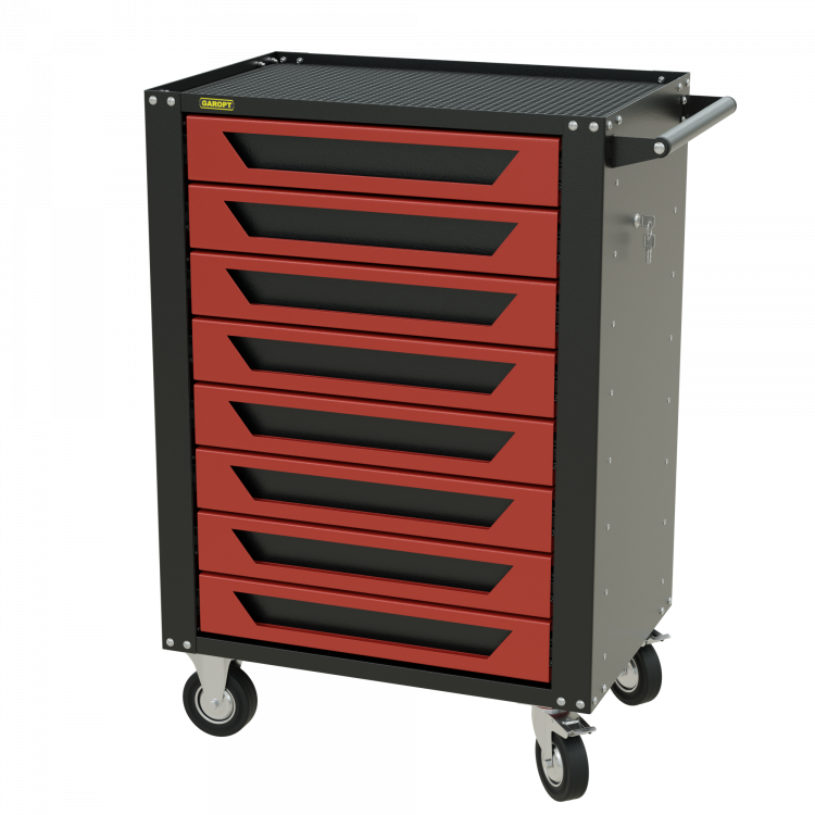 Тележка инструментальная Garopt 8 ящиков КРАСНАЯ, центральный замок, увеличенные колеса, доводчики, GAROPT Серия "High", высота 1040мм Тележка инструментальная Garopt 8 ящиков КРАСНАЯ, центральный замок, увеличенные колеса, доводчики, GAROPT Серия "High", высота 1040мм