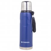 Термос для напитков 750мл(нерж.сталь,пробка с термоизолятором,крышка-кружка,горячее-до18ч,холодное-до 24ч,синий)