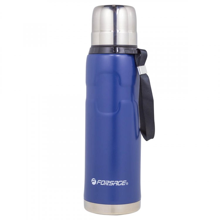 Термос для напитков 750мл(нерж.сталь,пробка с термоизолятором,крышка-кружка,горячее-до18ч,холодное-до 24ч,синий)