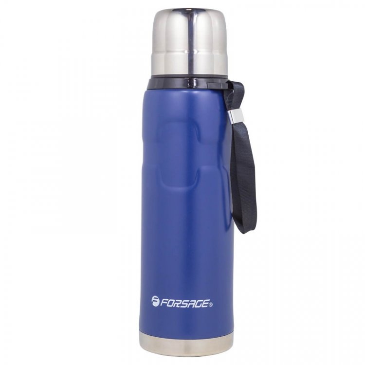 Термос для напитков 750мл(нерж.сталь,пробка с термоизолятором,крышка-кружка,горячее-до18ч,холодное-до 24ч,синий)