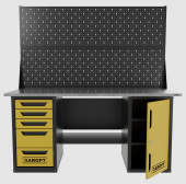 Верстак двухтумбовый дверь/5 ящиков с двумя экранами, желтый 1800*700 Garopt, GT1800DY5PP2.yell