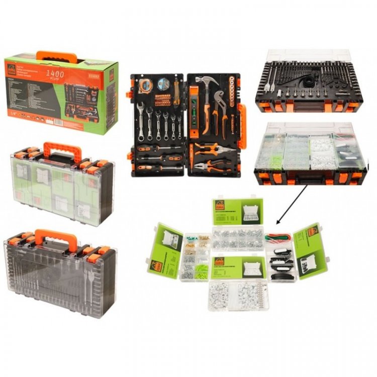 Набор инструментов 1400 пр 1/4" (шарнирно-губцевой, ударный, головки, отвертки, биты, крепежи) (6гр.)(5-13мм) в кейсе Набор инструментов 1400 пр 1/4" (шарнирно-губцевой, ударный, головки, отвертки, биты, крепежи) (6гр.)(5-13мм) в кейсе