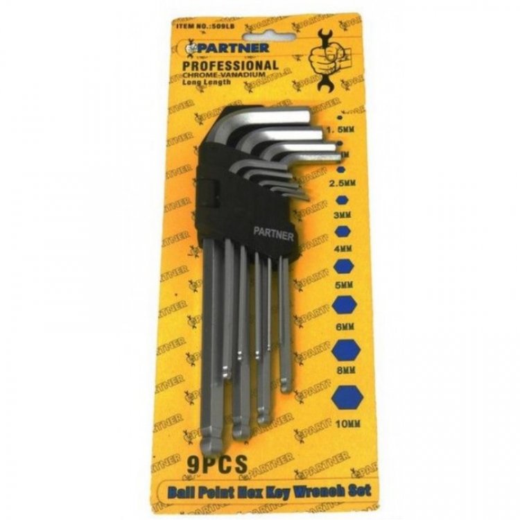 Набор ключей 6-гранных Г-образных с шаром 9пр.(1,5-10мм) в пластиковом держателе Набор ключей 6-гранных Г-образных с шаром 9пр.(1,5-10мм) в пластиковом держателе