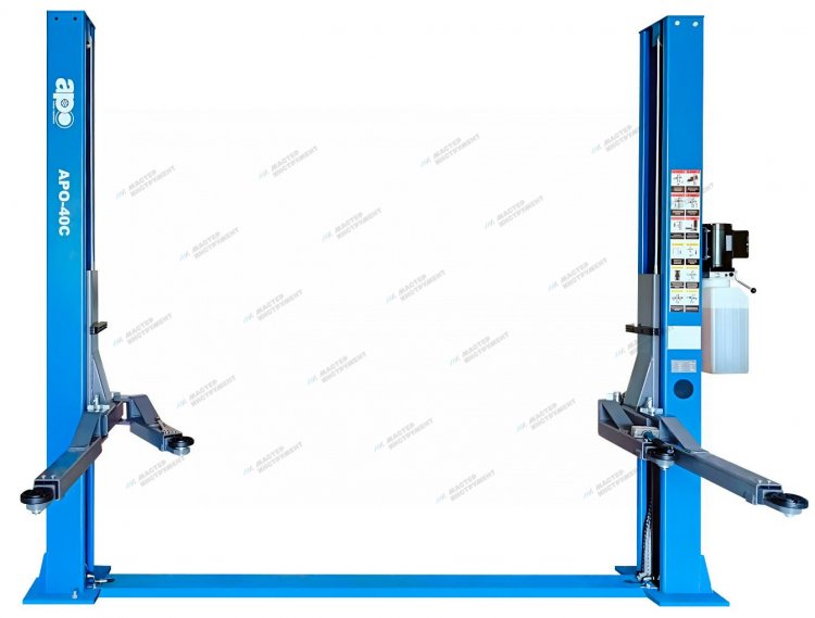 Подъемник двухстоечный 4 т, нижняя синхронизация, H=2,8 м, 380 В, синий