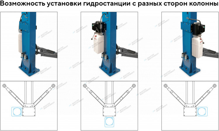 Подъемник двухстоечный 4 т, нижняя синхронизация, H=2,8 м, 380 В, синий Подъемник двухстоечный 4 т, нижняя синхронизация, H=2,8 м, 380 В, синий