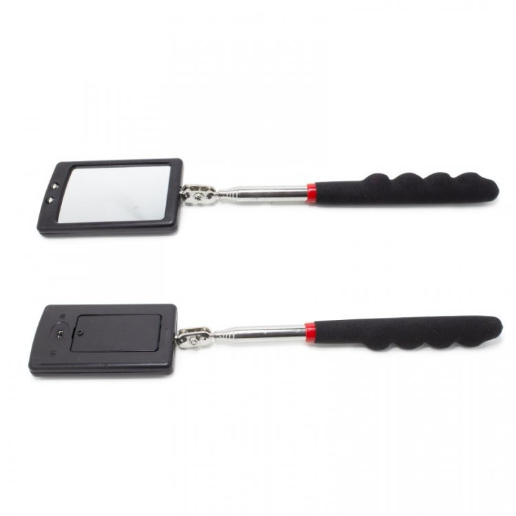 Зеркало смотровое телескопическое с подсветкой (2LED, 52х83мм, L общая 285-876мм), в блистере Зеркало смотровое телескопическое с подсветкой (2LED, 52х83мм, L общая 285-876мм), в блистере