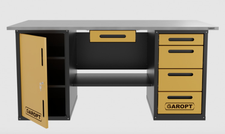 Верстак с ящиком двухтумбовый дверь/4 ящиков, желтый 1800*700 Garopt, GT1800DY1Y4.yell