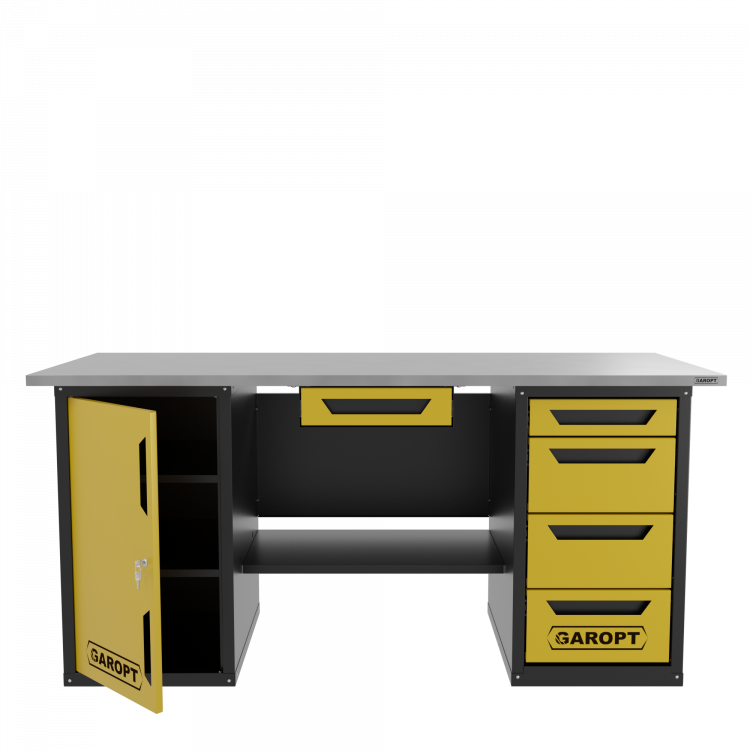 Верстак с ящиком двухтумбовый дверь/4 ящиков, желтый 1800*700 Garopt, GT1800DY1Y4.yell