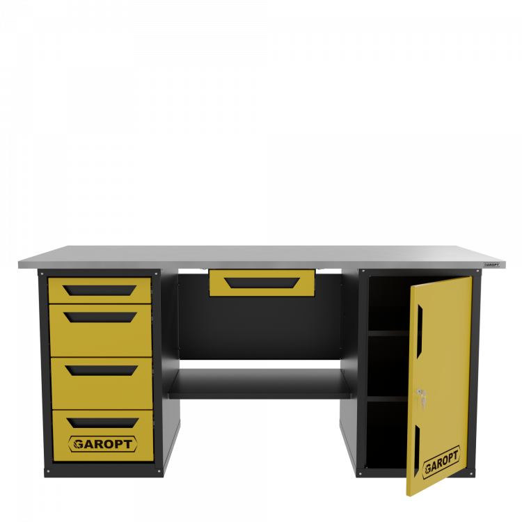 Верстак с ящиком двухтумбовый дверь/4 ящиков, желтый 1800*700 Garopt, GT1800DY1Y4.yell
