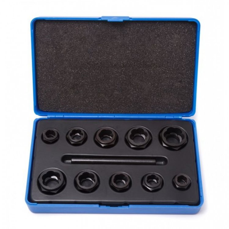 Набор головок-экстракторов для извлечения поврежденных болтов 10пр.(9,10,11,12,13,14,15,16,17,19мм), пластиковом кейсе Набор головок-экстракторов для извлечения поврежденных болтов 10пр.(9,10,11,12,13,14,15,16,17,19мм), пластиковом кейсе