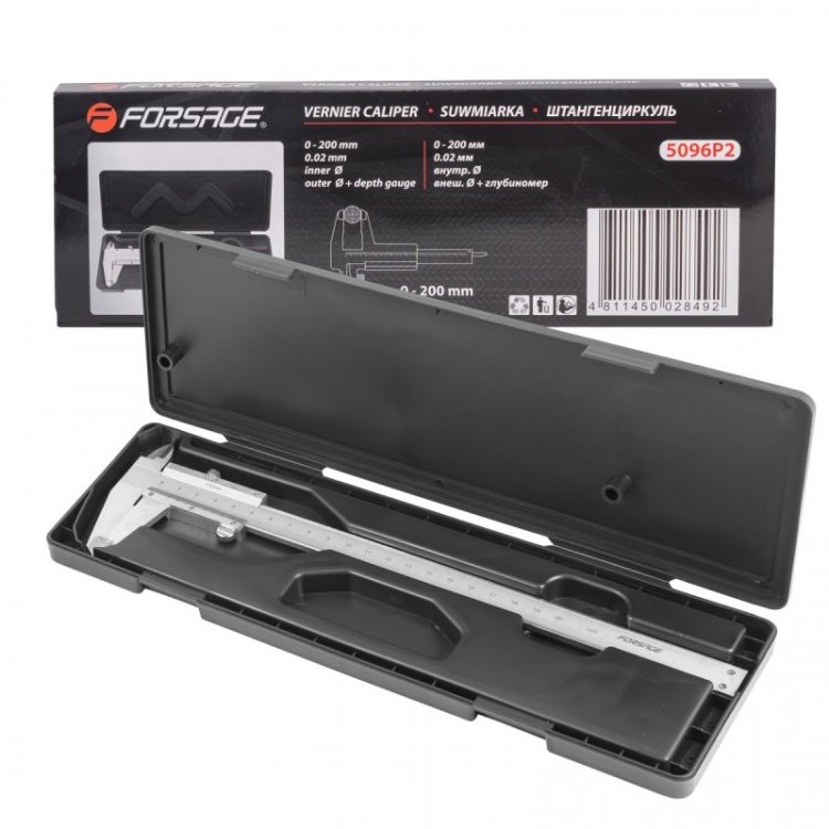 Штангенциркуль (0-200мм, 0.02мм; внутр. Ø, наруж. Ø + глубиномер), в пластиковом футляре