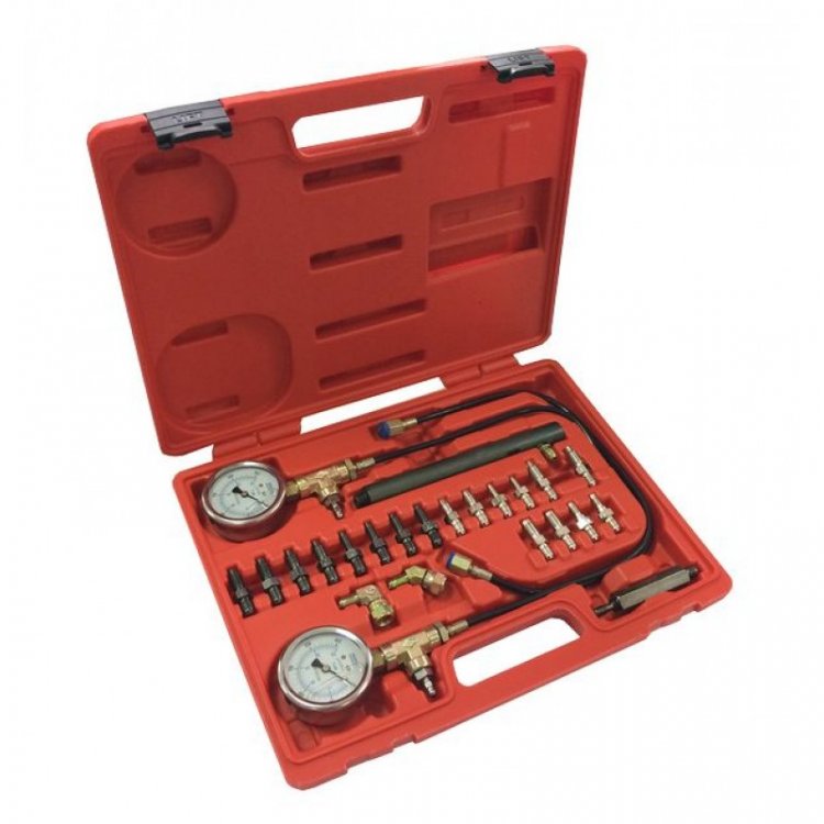 Тестер давления в тормозных и гидравлических системах универсальный с комплектом адаптеров, в кейсе