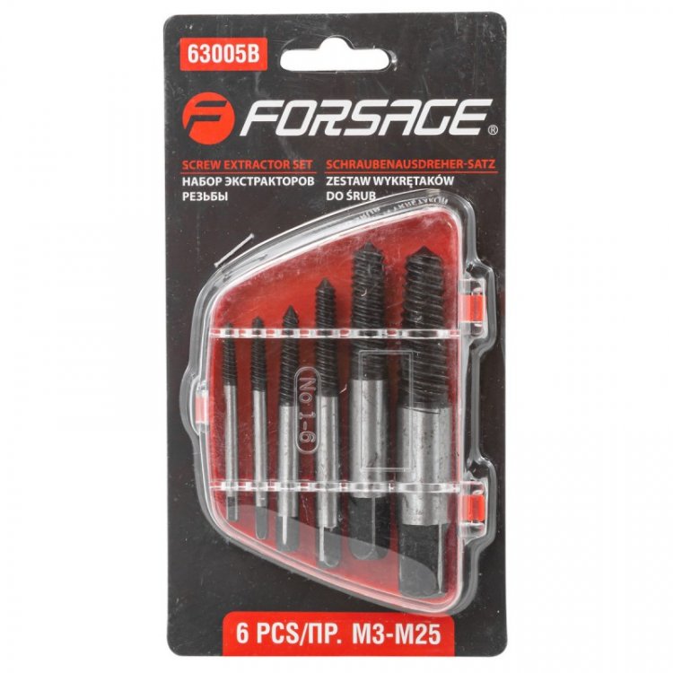 Набор экстракторов резьбы 6пр.(М3-М18; Ø:3-6мм, 6-8мм, 8-11мм, 11-14мм, 14-18мм; "мелкий шаг"), в пластиковом футляре