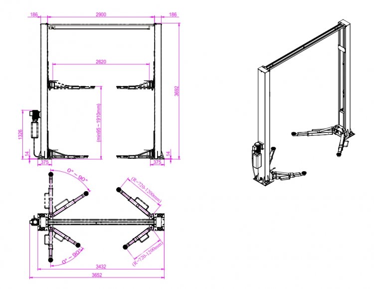 Подъемник г/п 4 т. с анкерами и проставками