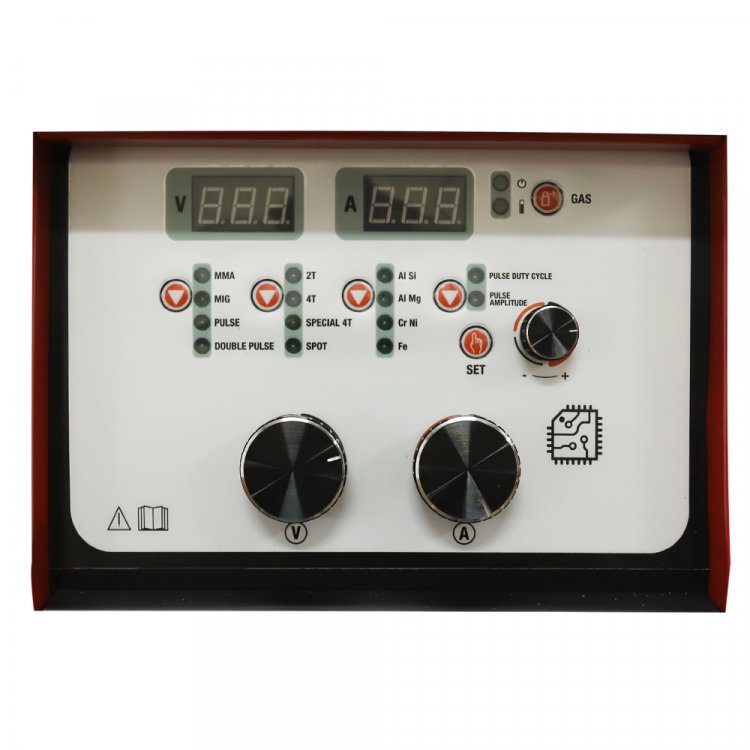 Сварочный полуавтомат UNO MIG 250 DOUBLE PULSE - Управляемый перенос металла: сварка без брызг, MIG PULSE/Double Pulse. Синергетическая система управления: выбор материала и газа. Мягкий старт. Дожиг проволоки. Заварка кратера. Продувка до/после свар