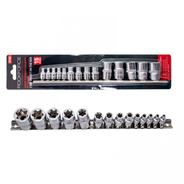 Набор головок E-профиль 15пр.1/4"&3/8"&1/2"(1/4":E4-Е8, 3/8":Е10-Е12, Е14; 1/2":Е16,Е18,Е20,Е22,E24),на планке Набор головок E-профиль 15пр.1/4"&3/8"&1/2"(1/4":E4-Е8, 3/8":Е10-Е12, Е14; 1/2":Е16,Е18,Е20,Е22,E24),на планке