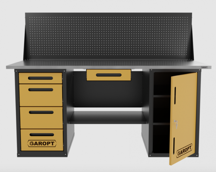 Верстак двухтумбовый дверь/4 ящиков с экраном и ящиком, желтый 1800*700 Garopt, GT1800DY1Y4PP.yell Верстак двухтумбовый дверь/4 ящиков с экраном и ящиком, желтый 1800*700 Garopt, GT1800DY1Y4PP.yell