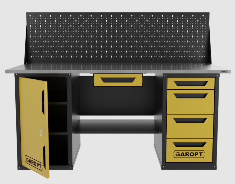 Верстак двухтумбовый дверь/4 ящиков с экраном и ящиком, желтый 1800*700 Garopt, GT1800DY1Y4PP.yell