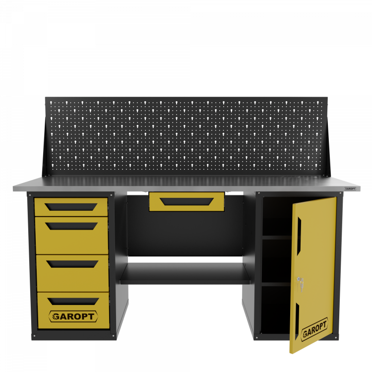 Верстак двухтумбовый дверь/4 ящиков с экраном и ящиком, желтый 1800*700 Garopt, GT1800DY1Y4PP.yell