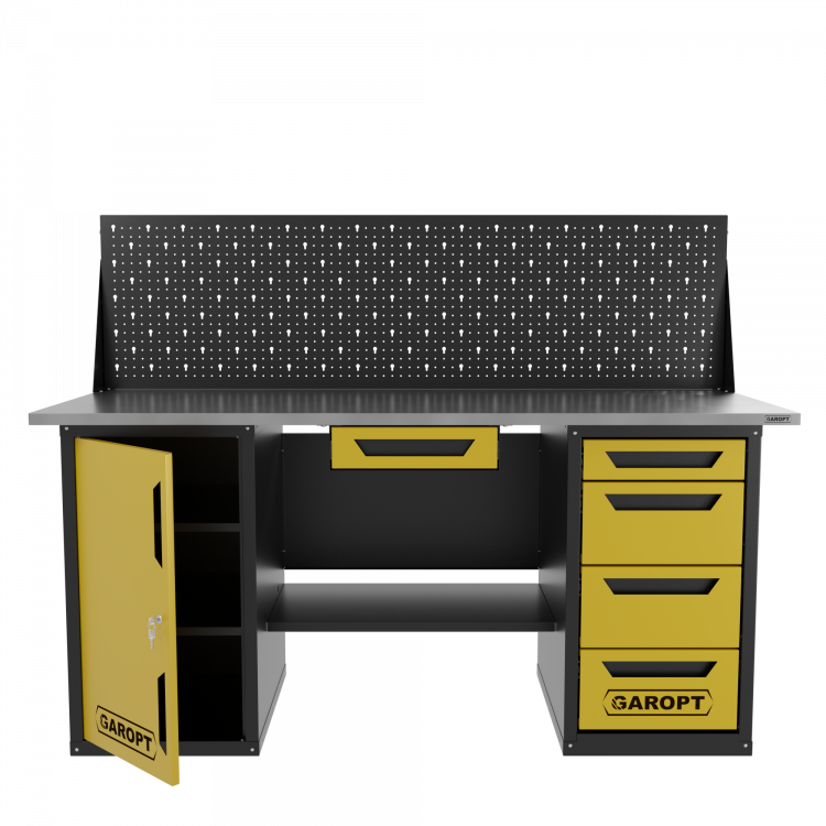 Верстак двухтумбовый дверь/4 ящиков с экраном и ящиком, желтый 1800*700 Garopt, GT1800DY1Y4PP.yell