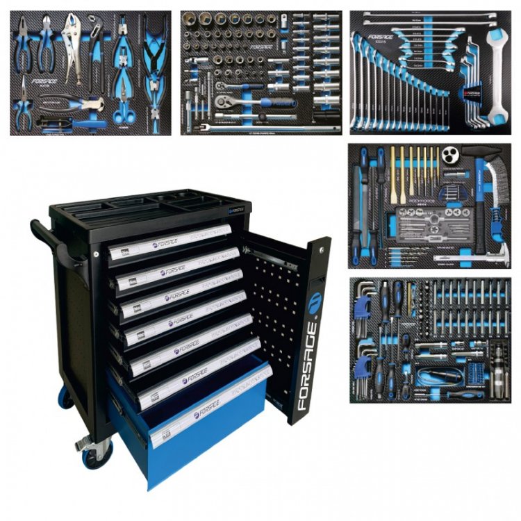 Тележка инструментальная 7-и полочная с набором инструментов 274пр и дополнительной боковой секцией 810х480х850мм
