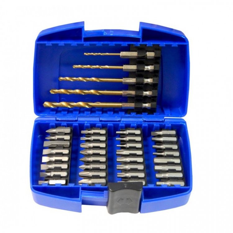 Набор бит и сверел 37пр., в пластиковом футляре