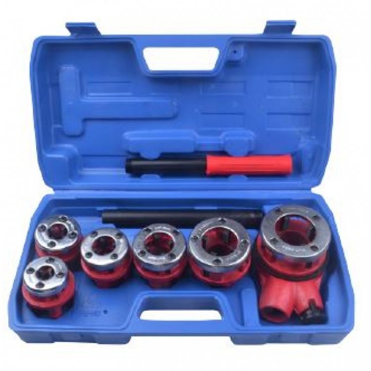 Клупп трубный со сменными плашками (1/4", 3/8", 1/2", 3/4",1", 1 1/4") 9пр., в кейсе