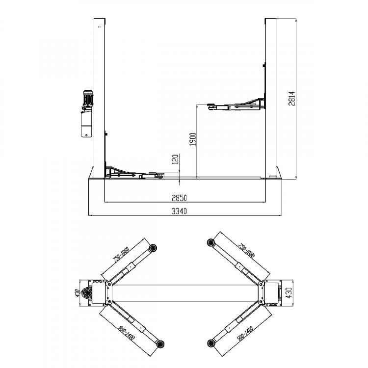 Подъемник комплект г/п 4 т. с анкерами и проставками KraftWell Подъемник комплект г/п 4 т. с анкерами и проставками KraftWell