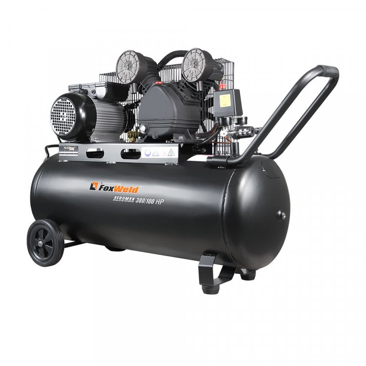 Компрессор масляный ременной AEROMAX 380/100 HP  - ременной (380В, 2,2кВт, 380л/мин, бак 100л, FoxWeld) (арт. 7068)