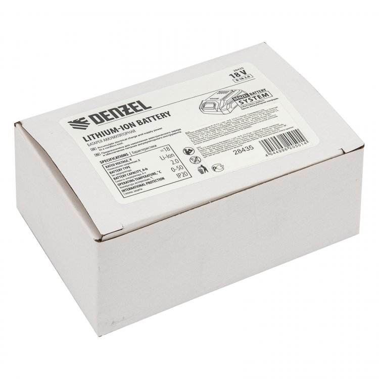 Батарея аккумуляторная B-18-2.0, Li-Ion, 18 В, 2,0 Ач // Denzel Батарея аккумуляторная B-18-2.0, Li-Ion, 18 В, 2,0 Ач // Denzel