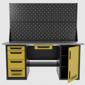 Верстак двухтумбовый дверь/4 ящиков с двумя экранами и ящиком, желтый 1800*700 Garopt, GT1800DY1Y4PP2.yell Верстак двухтумбовый дверь/4 ящиков с двумя экранами и ящиком, желтый 1800*700 Garopt, GT1800DY1Y4PP2.yell