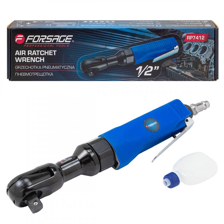 Пневмотрещотка с прорезиненной рукояткой 68Нм, 1/2''(потребление 77л/мин, 160 об/мин, L-254мм,6.3Bar,штуцер 1/4")