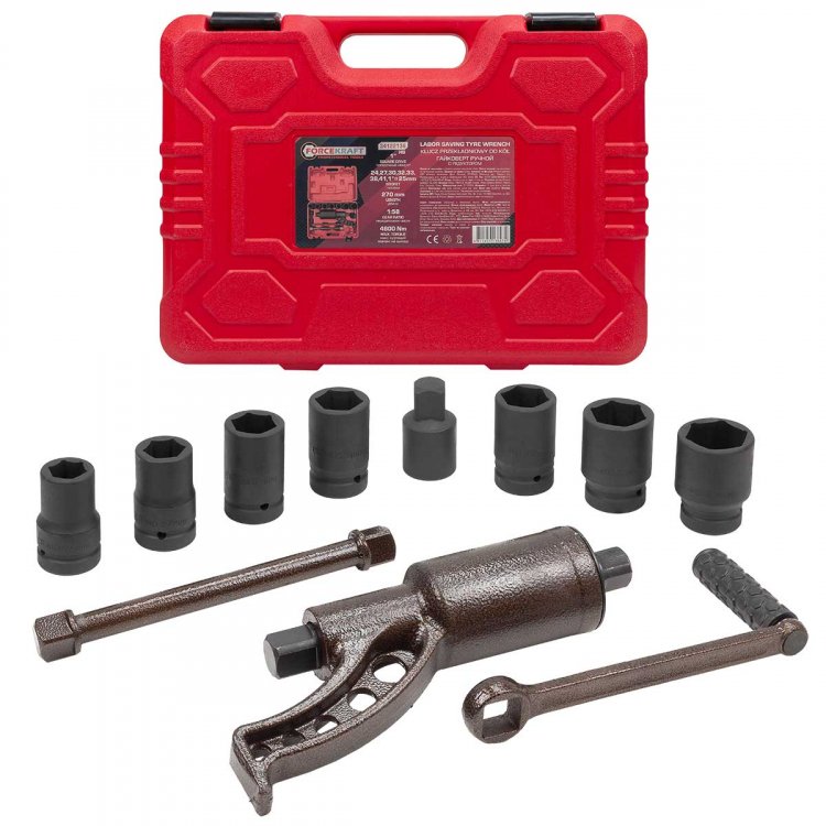 Гайковерт ручной с редуктором 1" (Головки-24мм,27мм,30мм,32мм,33мм,38мм,41мм,1" и адаптер 1", длина-270мм, передаточное число 1:58, 4800 Н/м)