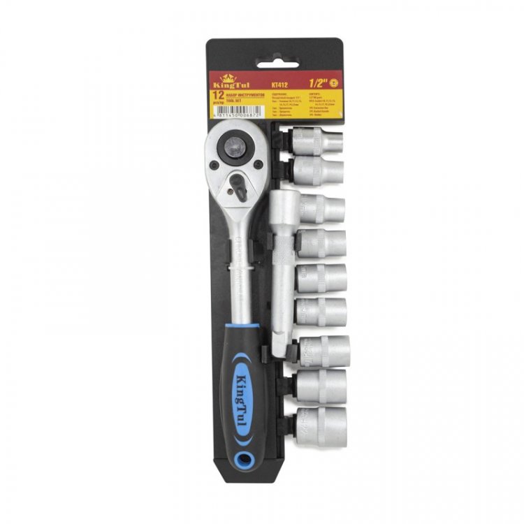 Набор головок с трещоткой и удлинителем в пласт. держателе 12пр. 1/2" (10-22мм, 6-гран.)