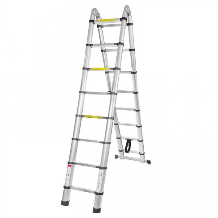 Лестница-стремянка телескопическая алюм. бытовая 2.5+2.5м (8+8 ступ.)