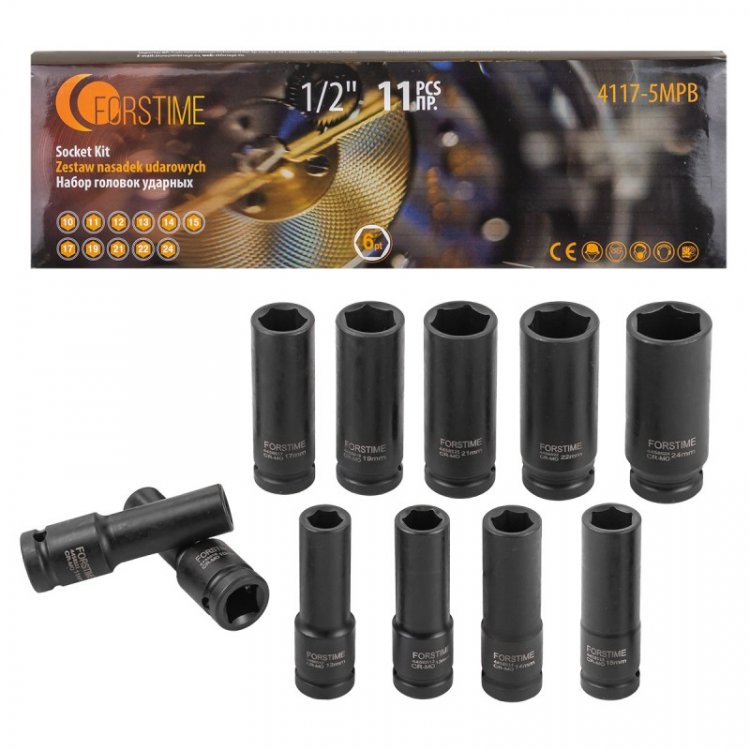 Набор головок ударных глубоких 11пр.1/2'' (6-гр.)(10-15,17,19,21,22,24),в кейсе Набор головок ударных глубоких 11пр.1/2'' (6-гр.)(10-15,17,19,21,22,24),в кейсе