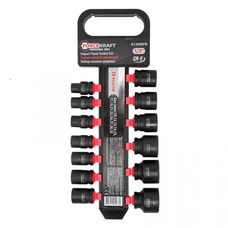 Набор головок ударных 13пр.,1/2''(10, 12-15, 17, 19, 21, 22, 24, 27, 30, 32мм), на пластиковом держателе Набор головок ударных 13пр.,1/2''(10, 12-15, 17, 19, 21, 22, 24, 27, 30, 32мм), на пластиковом держателе