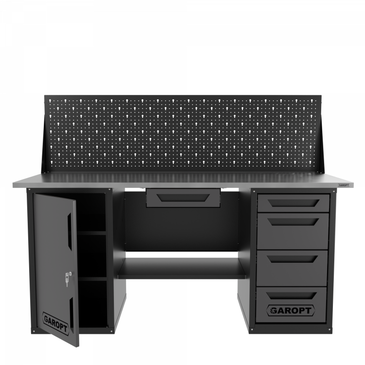 Верстак двухтумбовый дверь/4 ящиков с экраном и ящиком, серый 1800*700 Garopt, GT1800DY1Y4PP.grey