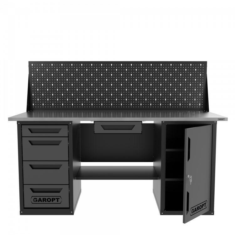 Верстак двухтумбовый дверь/4 ящиков с экраном и ящиком, серый 1800*700 Garopt, GT1800DY1Y4PP.grey